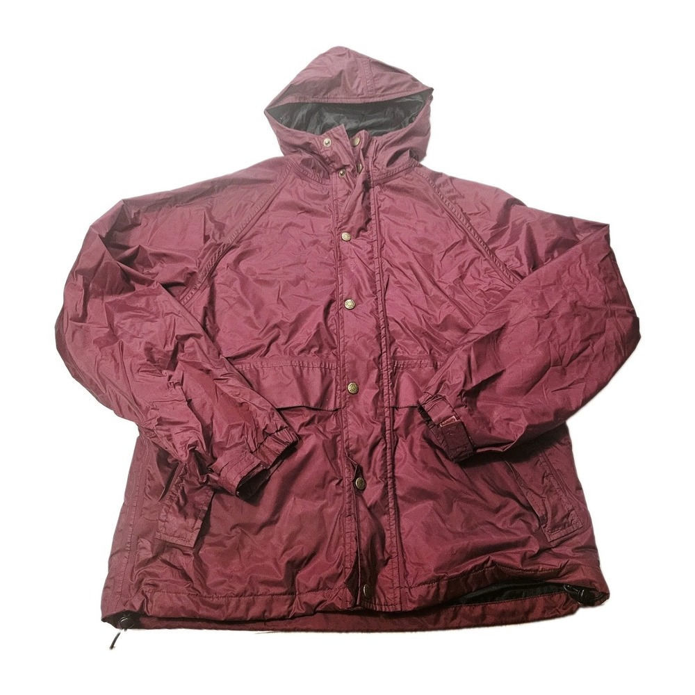 VTG The Woolrich Womens‎ Rain Jacket Hooded Zip Red Wool Blend Lining Size L